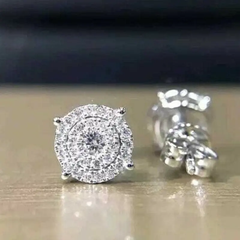 Huitan Dazzling Round Shape Stud Wedding Earrings for Women Full Cubic Zirconia Bling Female Earring High Quality Trendy Jewelry