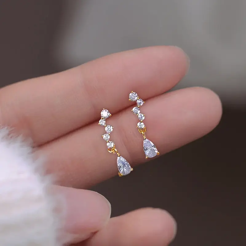 Huitan Fresh Women Dangle Earrings with Waterdrop Cubic Zirconia Gold Color Aesthetic Female Earrings Fashion Versatile Jewelry