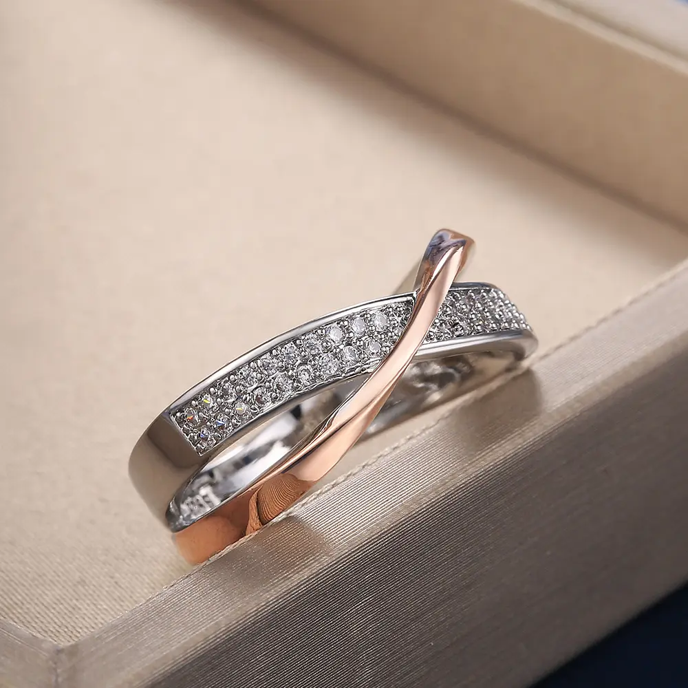 Huitan Delicate Simple Cross Female Ring Love Jewelry Valentines Anniversary Gift Suit Various Occasions Fashion Women Jewelry