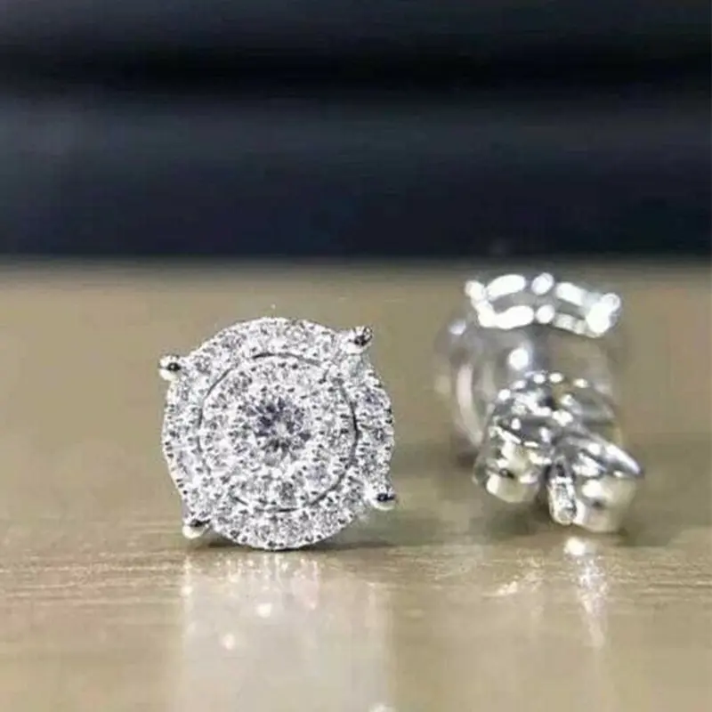Huitan Dazzling Round Shape Stud Wedding Earrings for Women Full Cubic Zirconia Bling Female Earring High Quality Trendy Jewelry