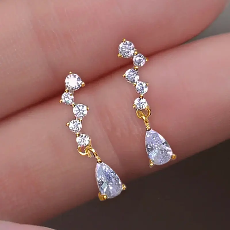 Huitan Fresh Women Dangle Earrings with Waterdrop Cubic Zirconia Gold Color Aesthetic Female Earrings Fashion Versatile Jewelry