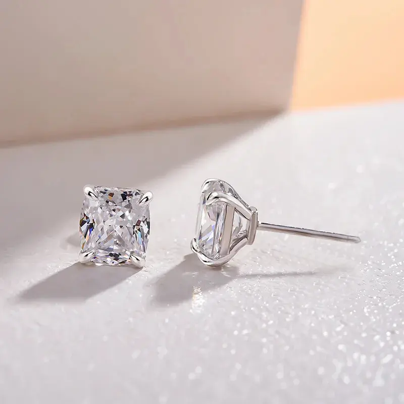 Huitan Simple Cubic Zirconia Stud Earrings for Women Silver Color Fashion Versatile Ear Piercing Crystal Earrings Female Jewelry