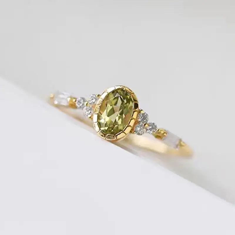 Huitan Unique Oval Olive CZ Rings for Women Temperament Elegant Female Accessories for Wedding Party Fancy Gift Trendy Jewelry