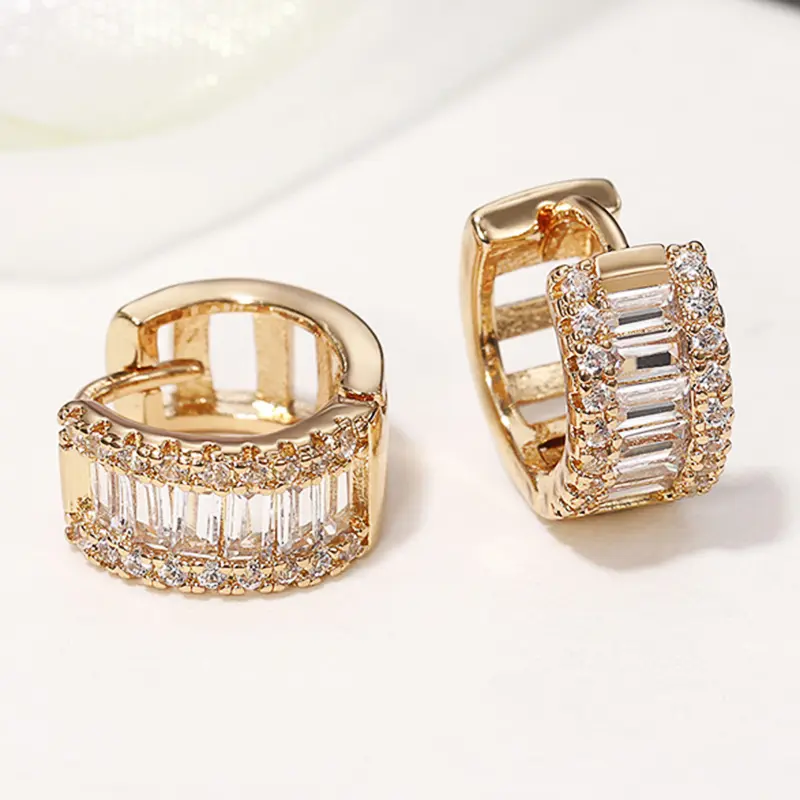 Huitan Fashion Women's Hoop Earrings with Sparkling Cubic Zirconia Fancy Female Ear Accessories Good Quality Wholesale Jewelry