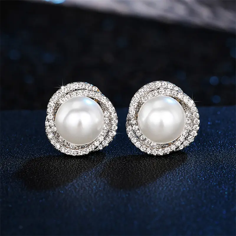 Huitan Temperament Elegant Simulated Pearl Earrings for Women Silver Color Exquisite Earrings Gift Daily Wear Statement Jewelry