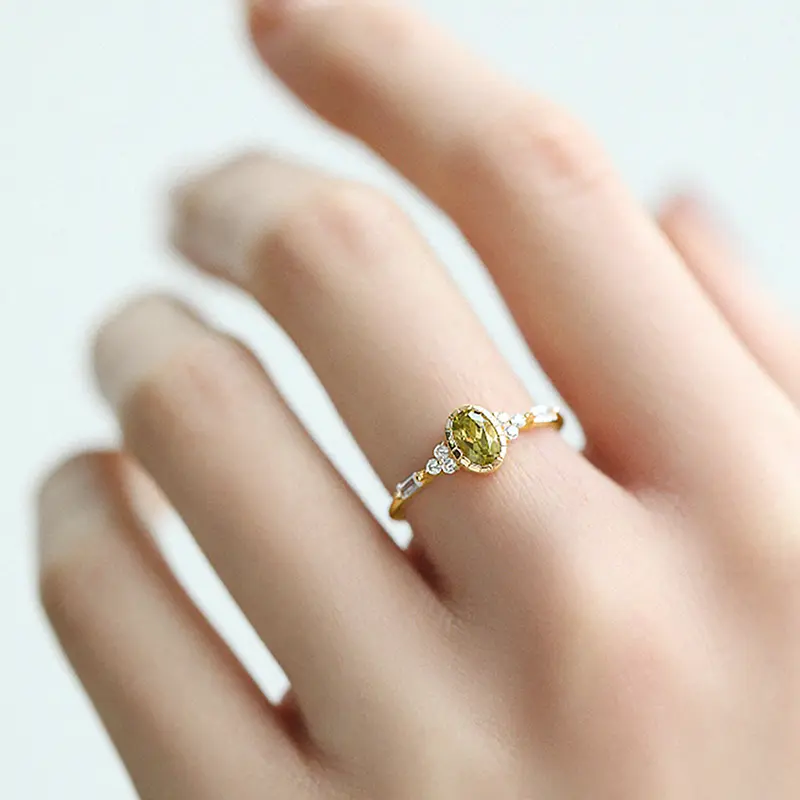 Huitan Unique Oval Olive CZ Rings for Women Temperament Elegant Female Accessories for Wedding Party Fancy Gift Trendy Jewelry