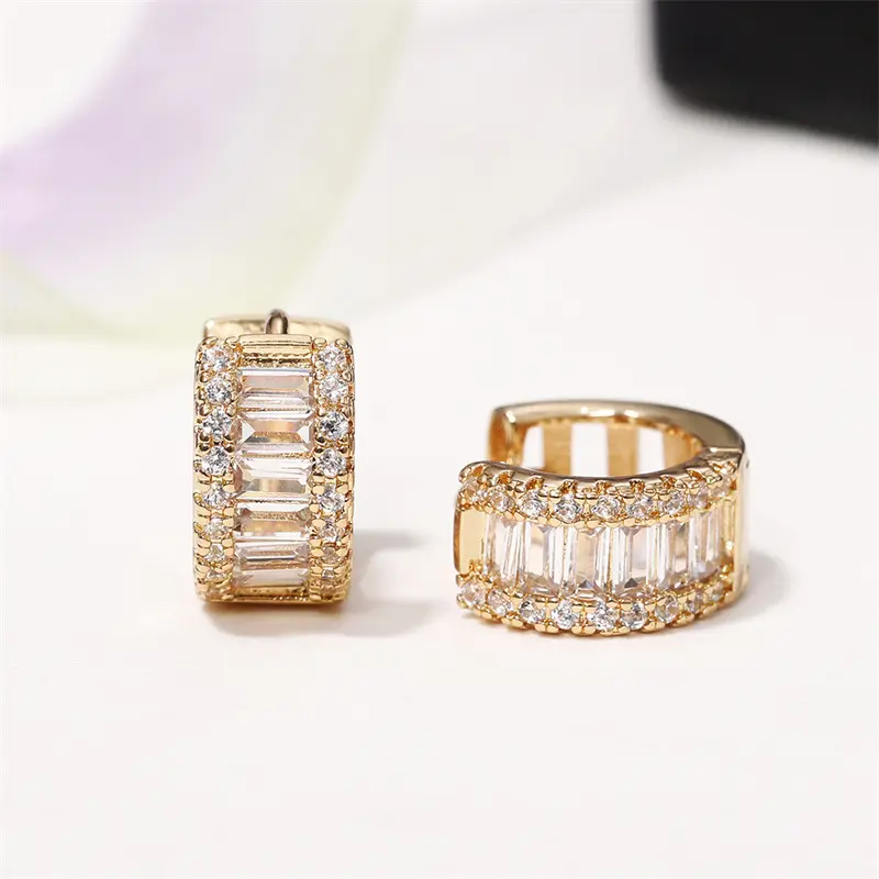 Huitan Fashion Women's Hoop Earrings with Sparkling Cubic Zirconia Fancy Female Ear Accessories Good Quality Wholesale Jewelry
