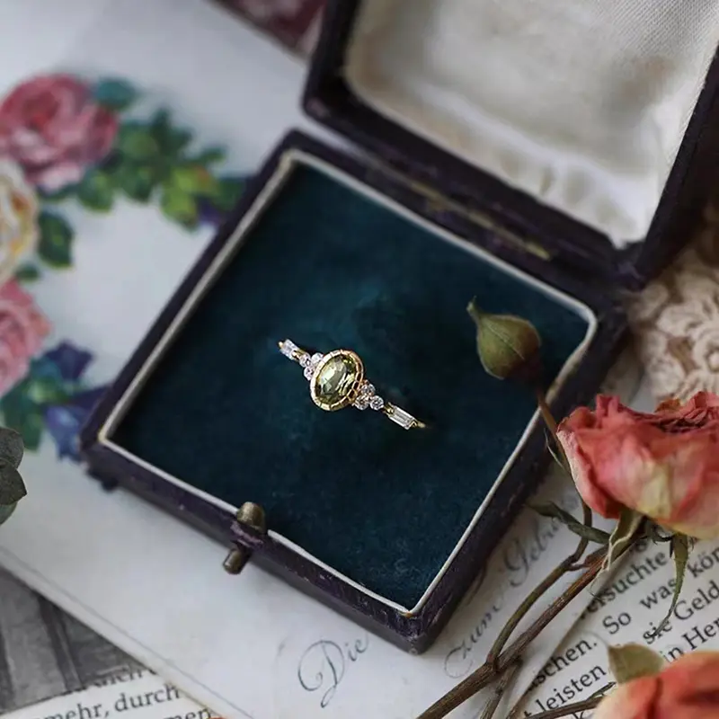 Huitan Unique Oval Olive CZ Rings for Women Temperament Elegant Female Accessories for Wedding Party Fancy Gift Trendy Jewelry