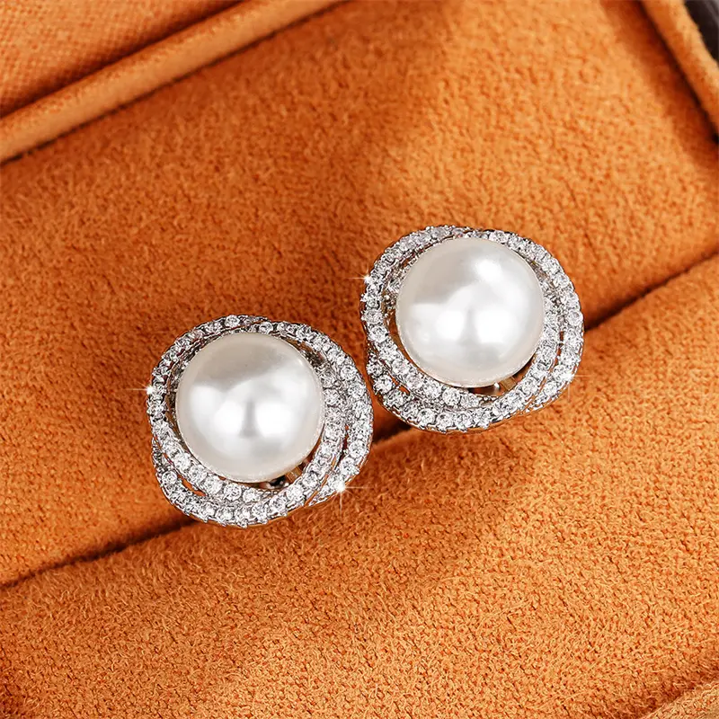 Huitan Temperament Elegant Simulated Pearl Earrings for Women Silver Color Exquisite Earrings Gift Daily Wear Statement Jewelry