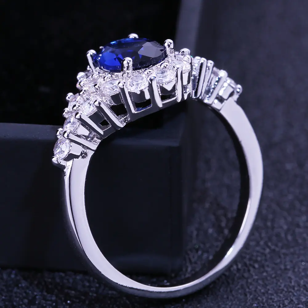 Huitan Dark Blue Series Charms Female Finger Rings Luxury Engagement Party Jewelry For Bride Shiny Brillaint Cubic Zircon Ring