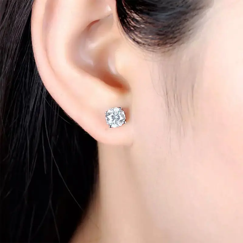 Huitan Hot Simple Stud Earrings for Women 3mm/4mm/5mm/6mm/8mm Round CZ Stone Silver Color Ear Piercing Earrings Trendy Jewelry