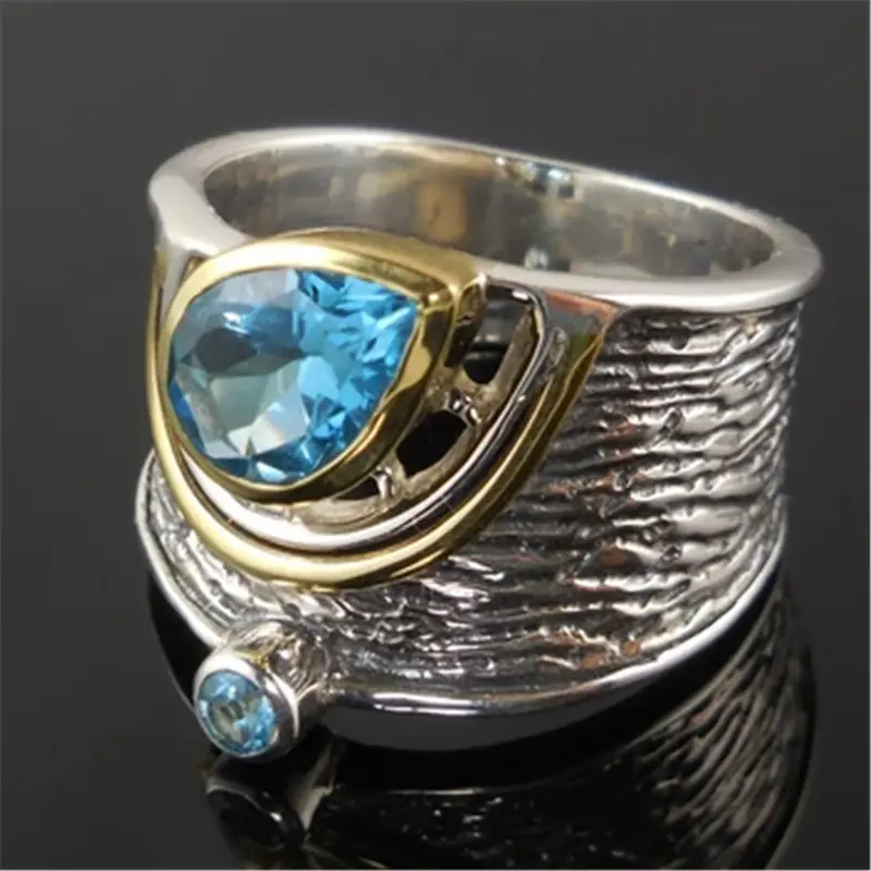 Huitan Drop Shipping Ethnic Women Rings Personality Design with Water Drop Stone Female Party Ring Birthday Gift Jewelry Ring