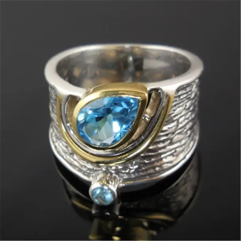Huitan Drop Shipping Ethnic Women Rings Personality Design with Water Drop Stone Female Party Ring Birthday Gift Jewelry Ring