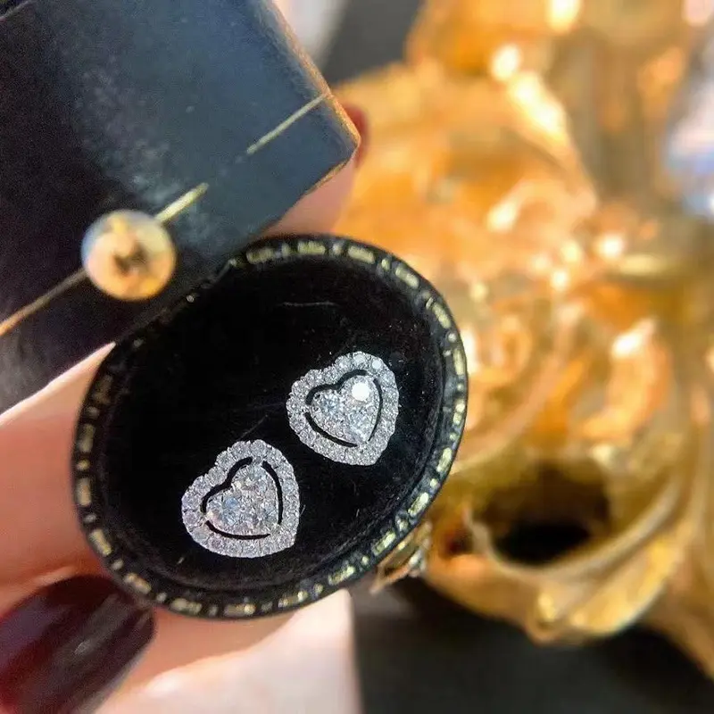 Huitan Luxury Full Cubic Zirconia Heart Earrings for Bridal Wedding Engagement Accessories Shiny Fashion Jewelry Women Ear Ring