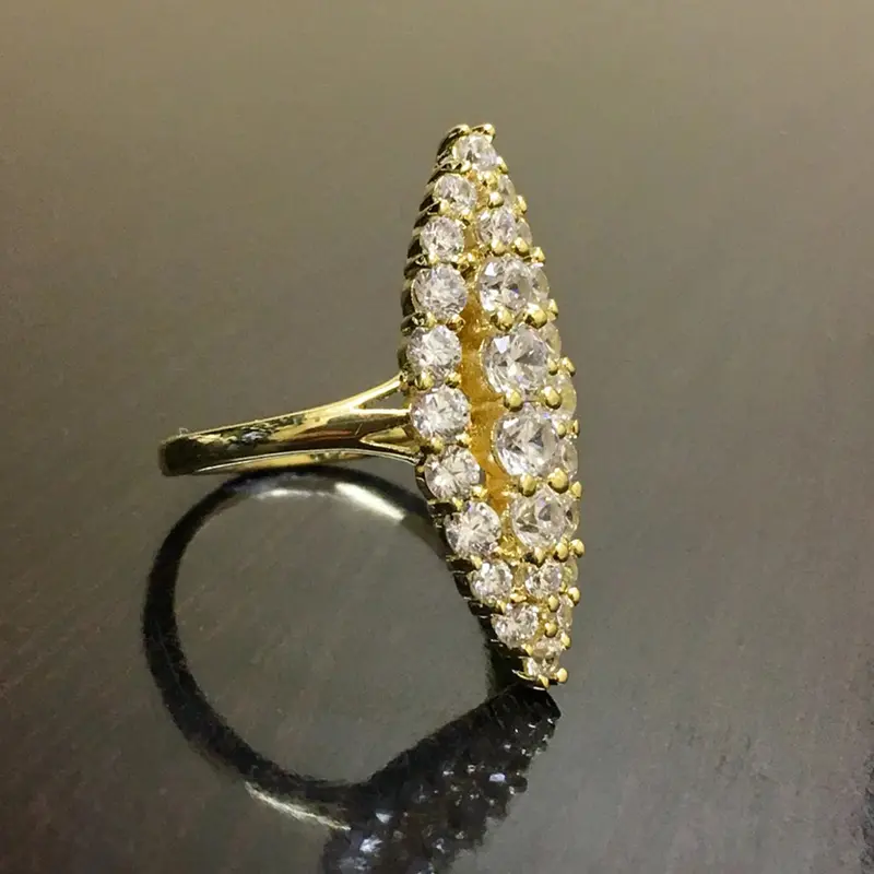 Huitan Hyperbole Marquise Shaped Gold Color Rings for Women Full Paved Dazzling CZ New Trendy Wedding Band Accessories Jewelry