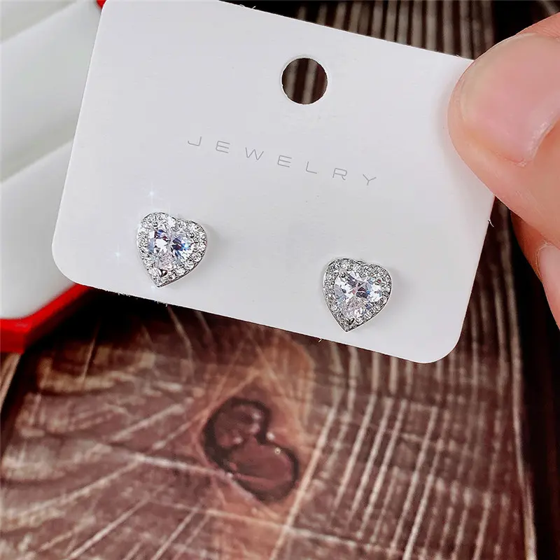 Huitan Pink Crystal CZ Heart Stud Earrings for Women Romantic Ear Accessories Love Earrings Dainty Birthday Gift Fashion Jewelry