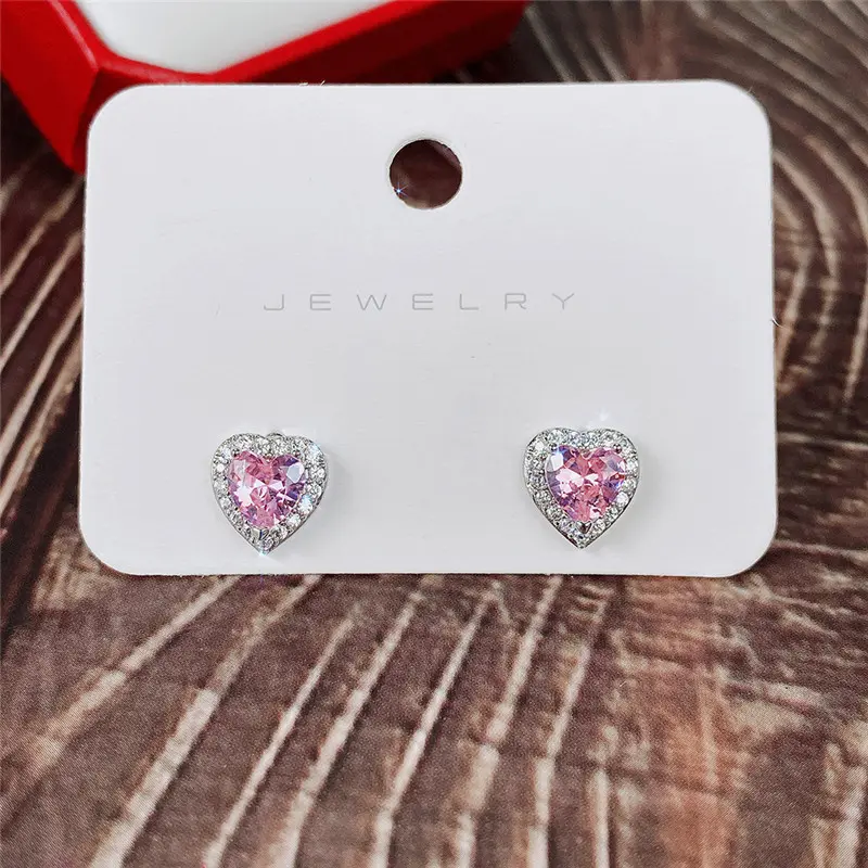 Huitan Pink Crystal CZ Heart Stud Earrings for Women Romantic Ear Accessories Love Earrings Dainty Birthday Gift Fashion Jewelry