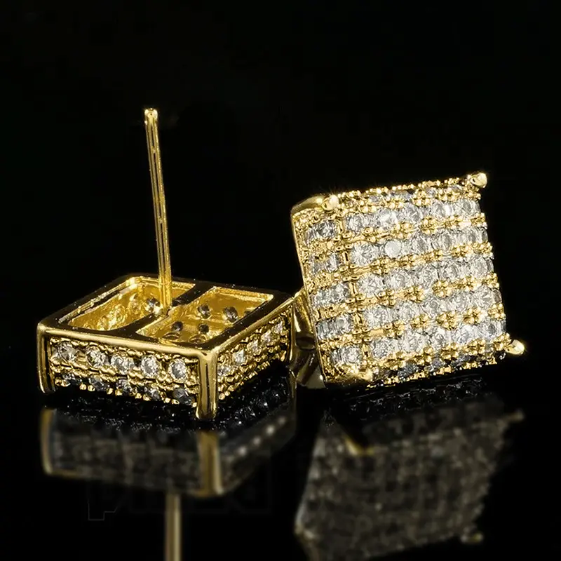 Huitan Women Men Stud Earrings Classic Square Shaped Ear Stud Piercing Sparkling Cubic Zirconia Daily Wearable Versatile Jewelry