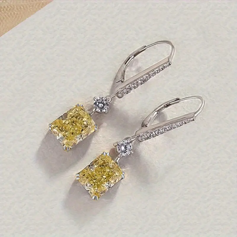 Huitan Geometric Yellow Cubic Zirconia Drop Earrings for Engagement Wedding Party Aesthetic Women's Earrings New Trendy Jewelry
