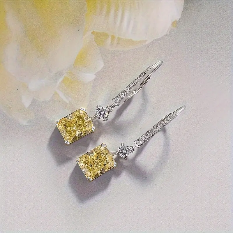 Huitan Geometric Yellow Cubic Zirconia Drop Earrings for Engagement Wedding Party Aesthetic Women's Earrings New Trendy Jewelry