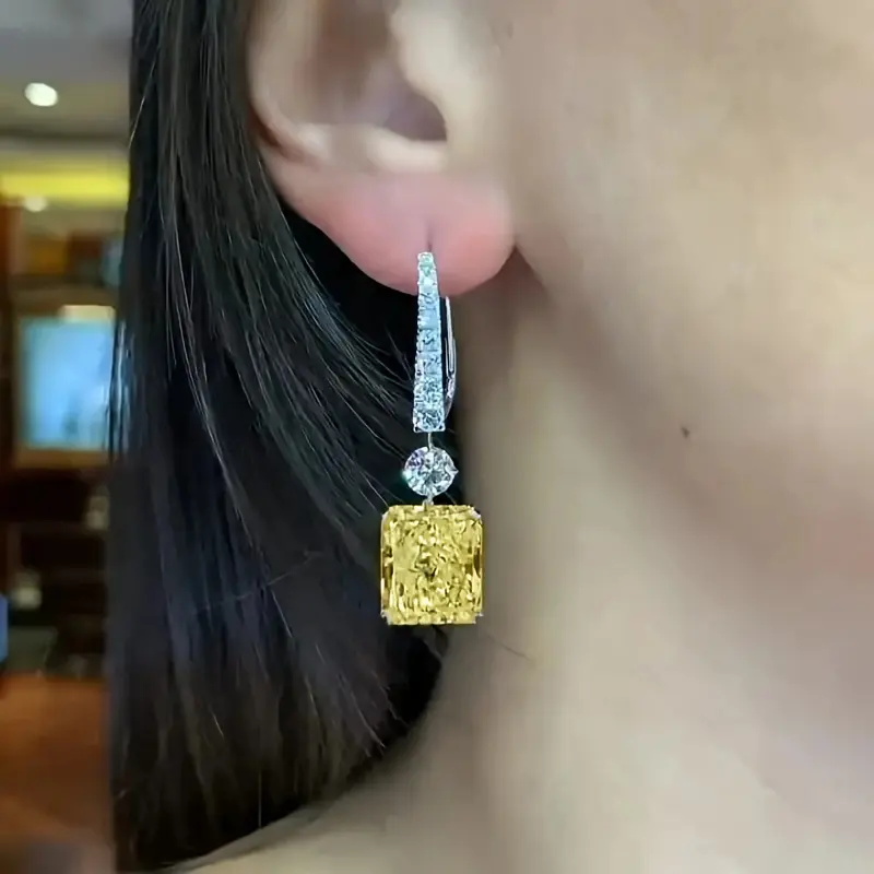 Huitan Geometric Yellow Cubic Zirconia Drop Earrings for Engagement Wedding Party Aesthetic Women's Earrings New Trendy Jewelry