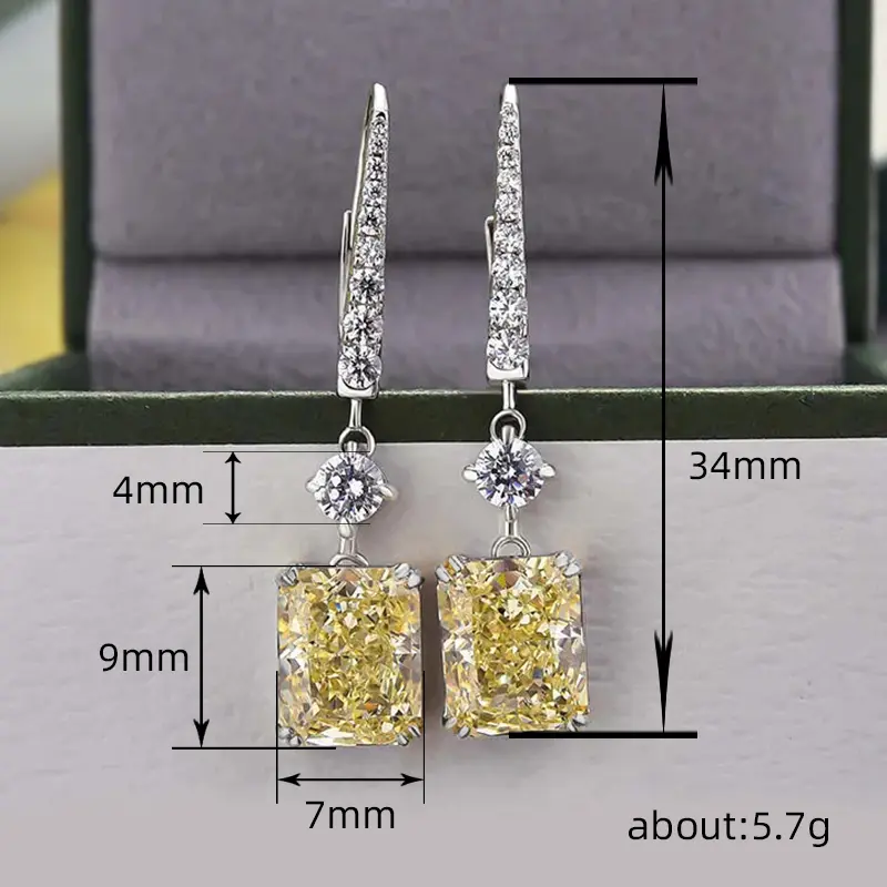 Huitan Geometric Yellow Cubic Zirconia Drop Earrings for Engagement Wedding Party Aesthetic Women's Earrings New Trendy Jewelry