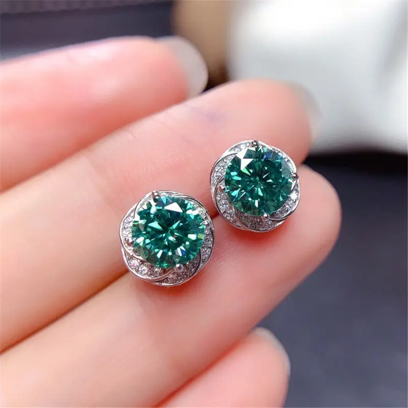 Huitan Vintage Green Cubic Zirconia Stud Earrings for Women Aesthetic Flower Shaped Ear Accessories Party Fancy Gift New Jewelry