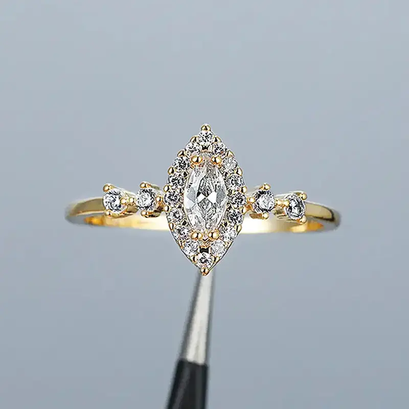 Huitan Exquisite Bridal Wedding Rings with Marquise Cubic Zirconia Luxury Gold Color Engagement Band Accessories Fashion Jewelry