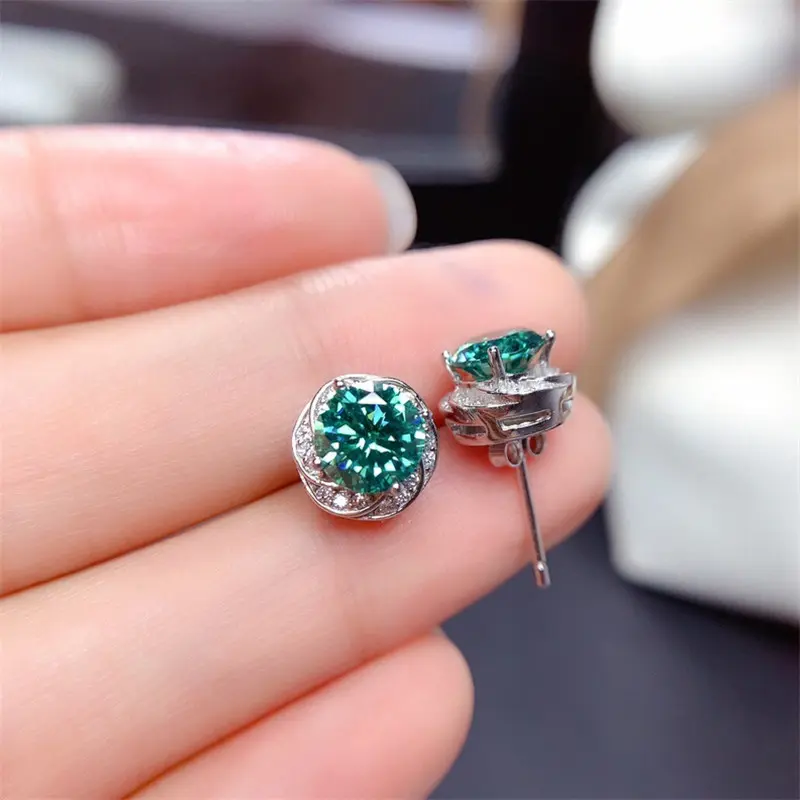 Huitan Vintage Green Cubic Zirconia Stud Earrings for Women Aesthetic Flower Shaped Ear Accessories Party Fancy Gift New Jewelry