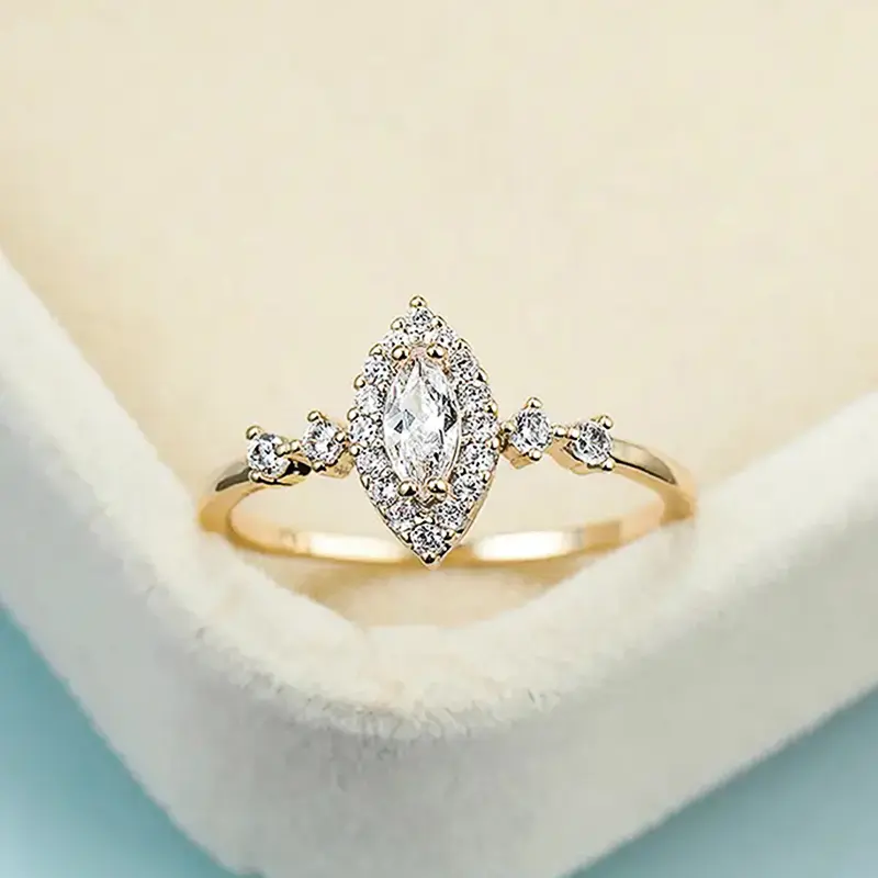 Huitan Exquisite Bridal Wedding Rings with Marquise Cubic Zirconia Luxury Gold Color Engagement Band Accessories Fashion Jewelry