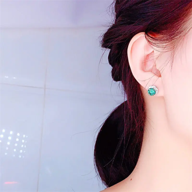 Huitan Vintage Green Cubic Zirconia Stud Earrings for Women Aesthetic Flower Shaped Ear Accessories Party Fancy Gift New Jewelry