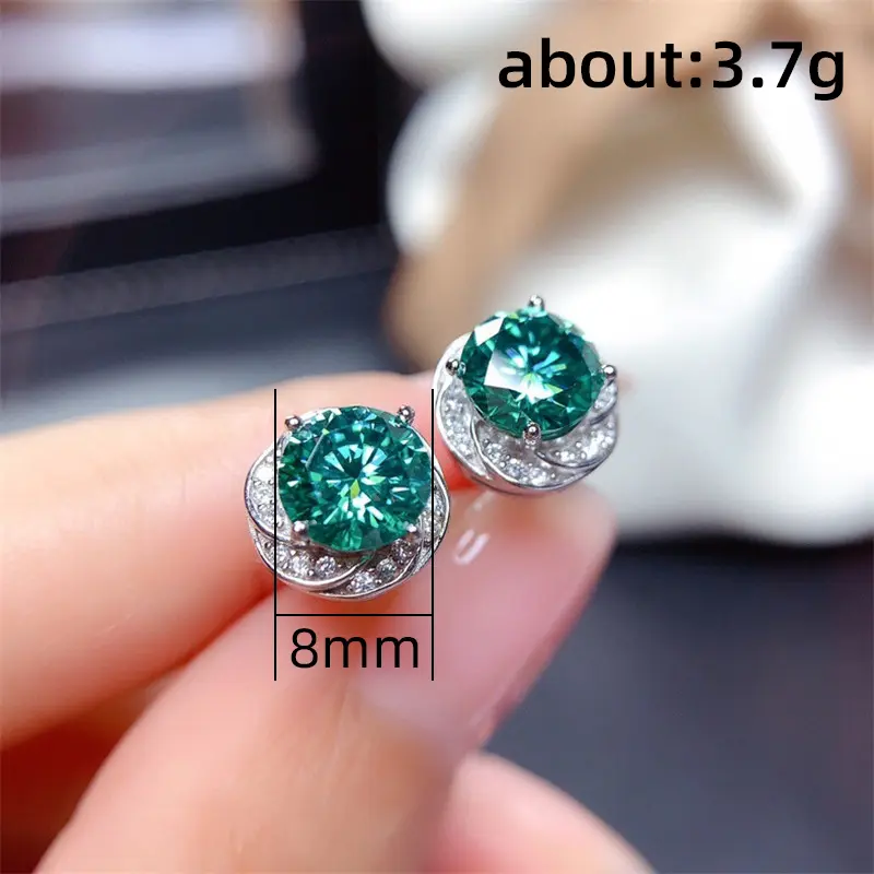 Huitan Vintage Green Cubic Zirconia Stud Earrings for Women Aesthetic Flower Shaped Ear Accessories Party Fancy Gift New Jewelry