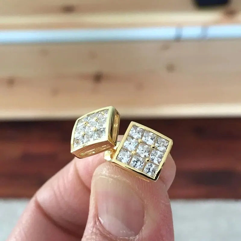 Huitan Luxury Gold Color Square Stud Earrings Women Ear Piercing with CZ Stone Simple Stylish Girl Cool Earrings Hip Hop Jewelry