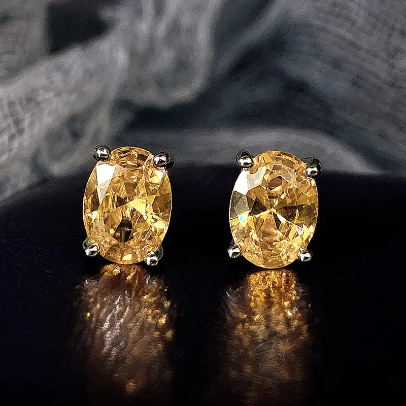 Huitan Simple Stud Earrings with Oval CZ for Girls Daily Wear Ear Accessories Teens Low-key Women's Earrings Statement Jewelry