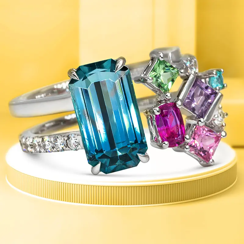 Huitan Geometric Colorful CZ Women Rings 2023 Bright Bridal Rings for Wedding Party One Size Opening Resizable Fashion Jewelry