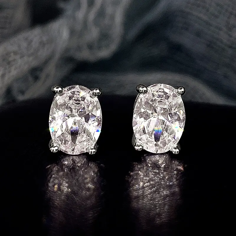 Huitan Simple Stud Earrings with Oval CZ for Girls Daily Wear Ear Accessories Teens Low-key Women's Earrings Statement Jewelry