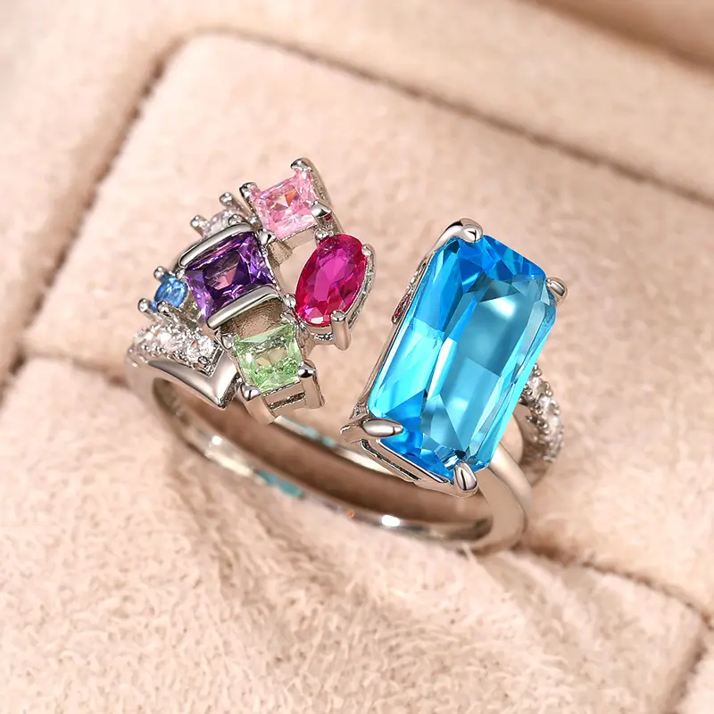 Huitan Geometric Colorful CZ Women Rings 2023 Bright Bridal Rings for Wedding Party One Size Opening Resizable Fashion Jewelry