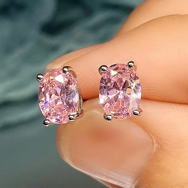 Huitan Simple Stud Earrings with Oval CZ for Girls Daily Wear Ear Accessories Teens Low-key Women's Earrings Statement Jewelry