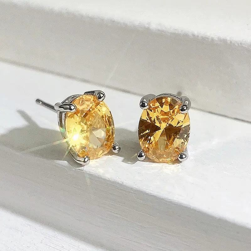 Huitan Simple Stud Earrings with Oval CZ for Girls Daily Wear Ear Accessories Teens Low-key Women's Earrings Statement Jewelry