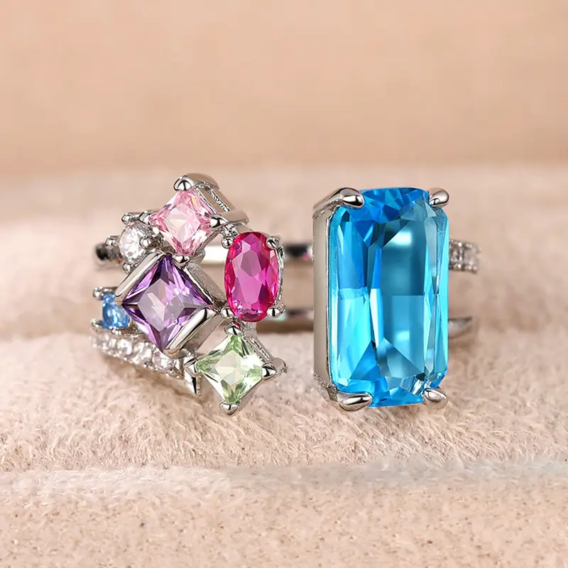 Huitan Geometric Colorful CZ Women Rings 2023 Bright Bridal Rings for Wedding Party One Size Opening Resizable Fashion Jewelry