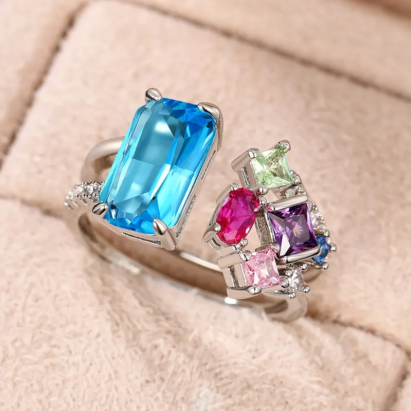 Huitan Geometric Colorful CZ Women Rings 2023 Bright Bridal Rings for Wedding Party One Size Opening Resizable Fashion Jewelry