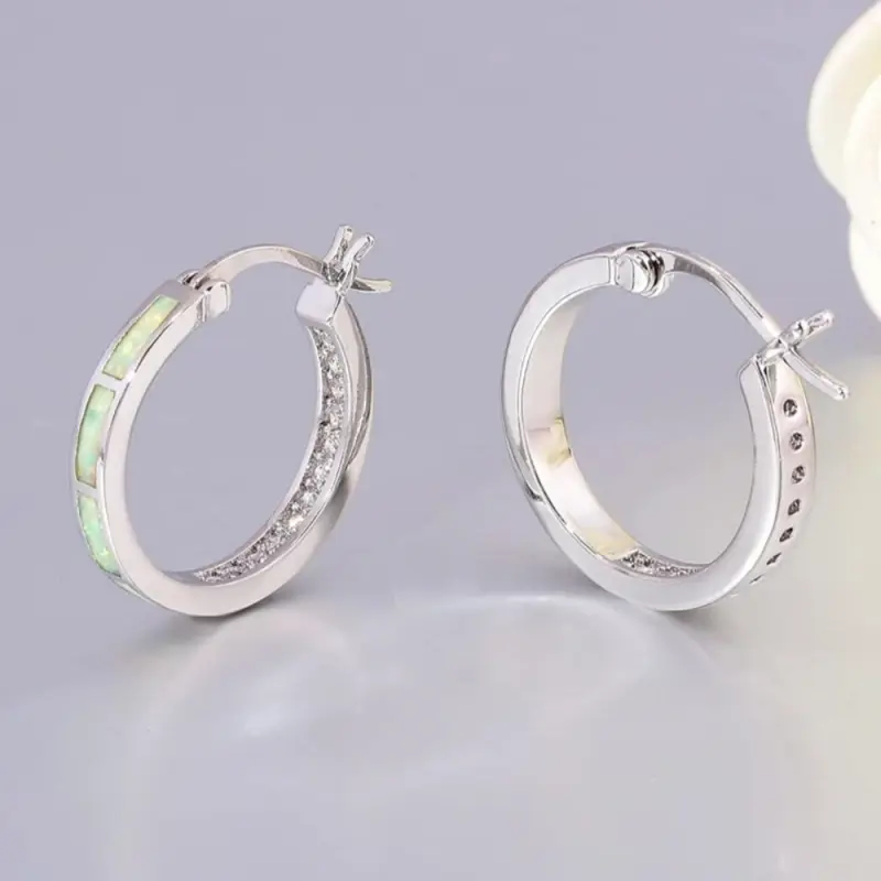 Huitan Fashion Female Circle Earrings Brilliant Zirconia Accessories Silver Color Ear Hoops Stylish Lady Engagement Jewelry