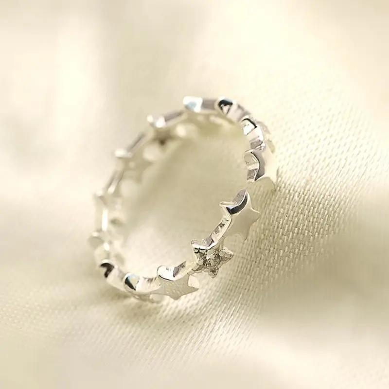 Huitan Silver Color Star Ring for Girls Delicate Finger Accessories Daily Wear Everyday Women's Opening Ring Statement Jewelry