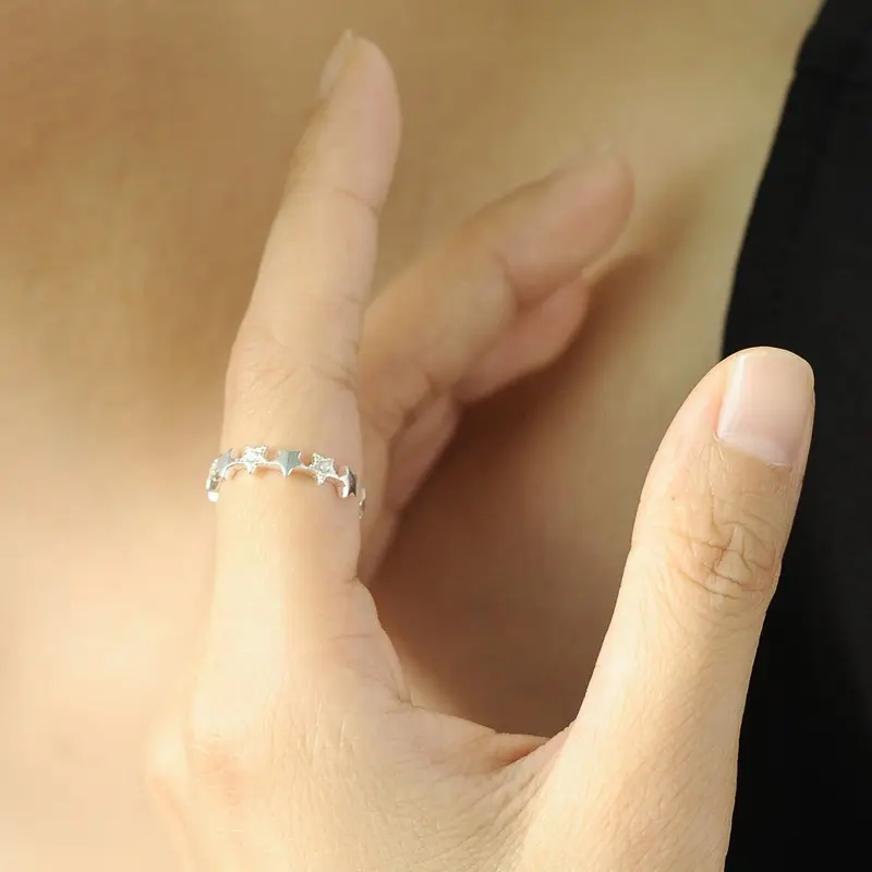 Huitan Silver Color Star Ring for Girls Delicate Finger Accessories Daily Wear Everyday Women's Opening Ring Statement Jewelry