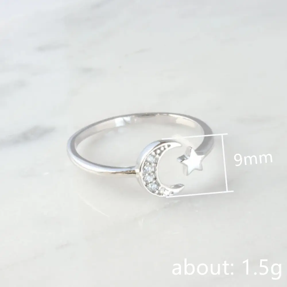 Huitan Fancy Finger-ring for Women Silver Color Band Star and Moon Design Adjustable Opening Rings Daily Wear Fashion Jewelry
