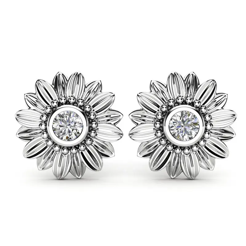 Huitan Sunflower Stud Earrings For Girl New Trendy Romantic Design Birthday New Year Gift For Women Crystal Stone Earrngs Hot