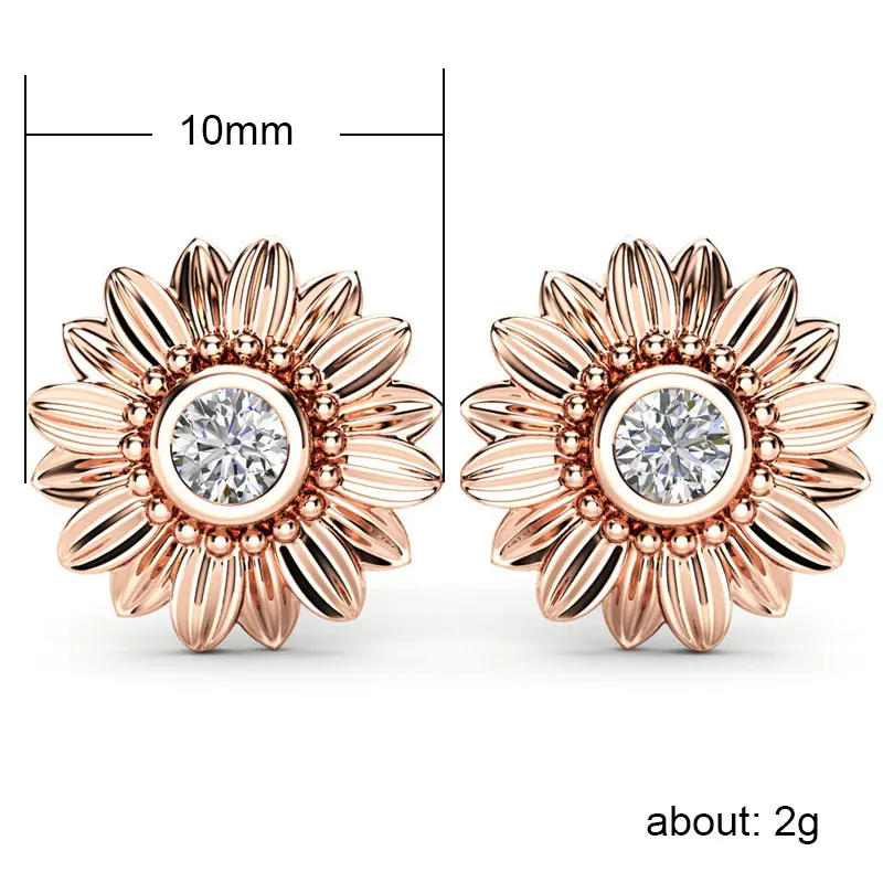 Huitan Sunflower Stud Earrings For Girl New Trendy Romantic Design Birthday New Year Gift For Women Crystal Stone Earrngs Hot