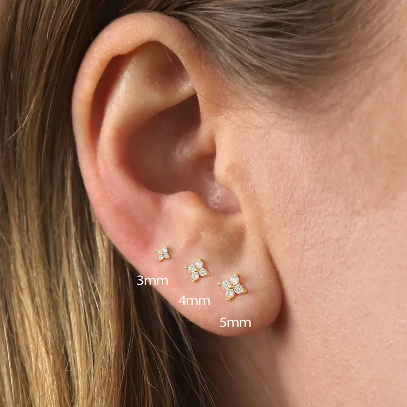 Huitan Korean Style Flower Stud Earrings Women Gold Color White Cubic Zirconia Small Fresh Girls Fashion Accessories Hot Jewelry