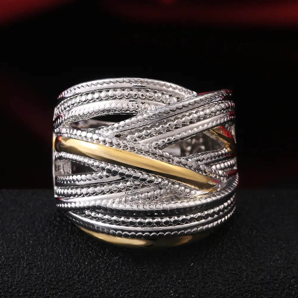 Huitan Personality Big Intersect Metallic OL Style Silver Color Gold Color Mix Office Lady Finger Rings Fashion Rings Jewelry