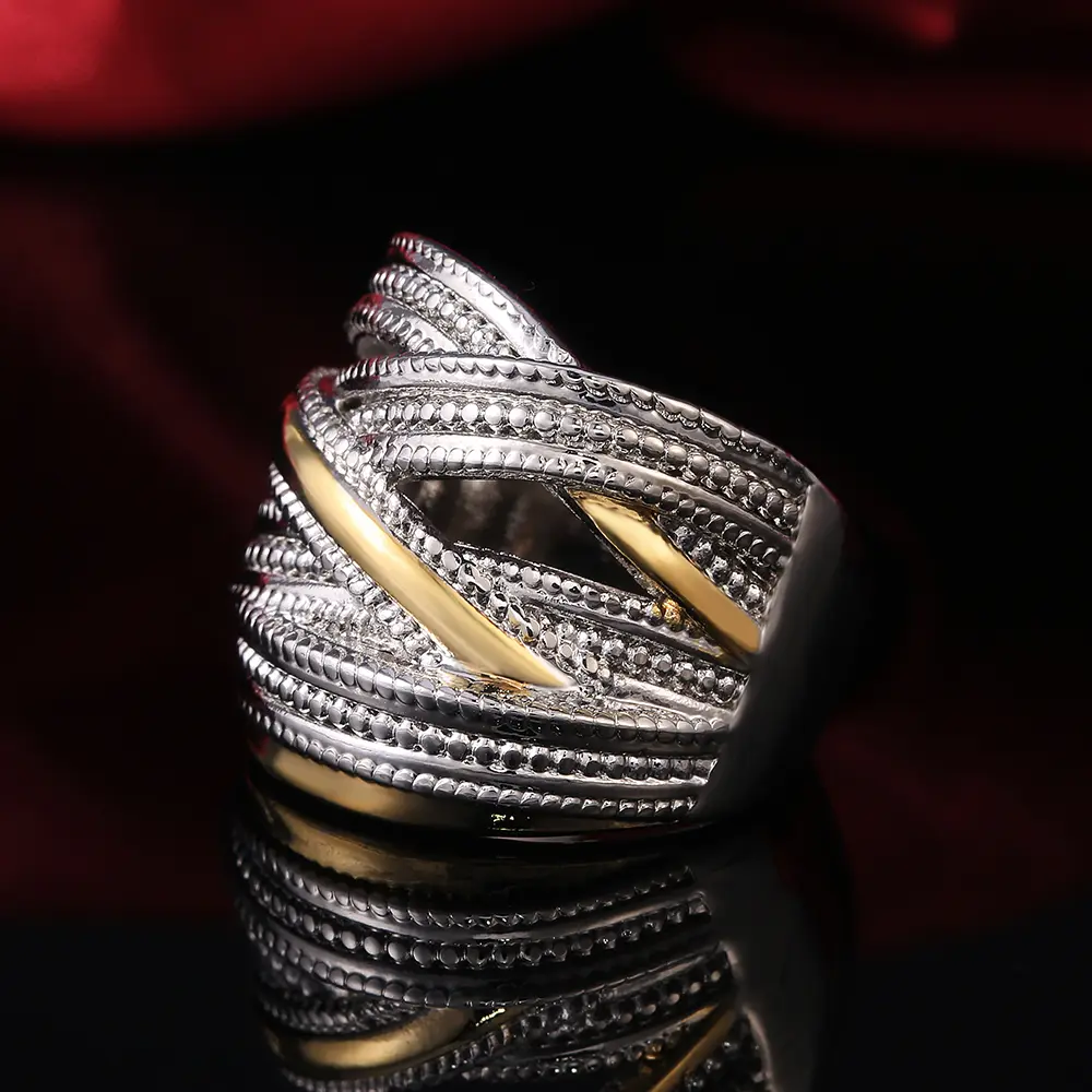 Huitan Personality Big Intersect Metallic OL Style Silver Color Gold Color Mix Office Lady Finger Rings Fashion Rings Jewelry